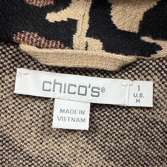 Chicos Women's Thick Long Cardigan Medium Brown Animal Print Open Fringe Boho - Picture 3 of 6